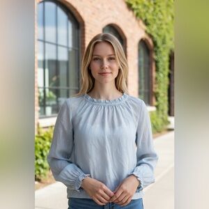 J. Crew- SMALL- Tie-back ruffleneck top Ribbon Tie Textured Cotton Blend
